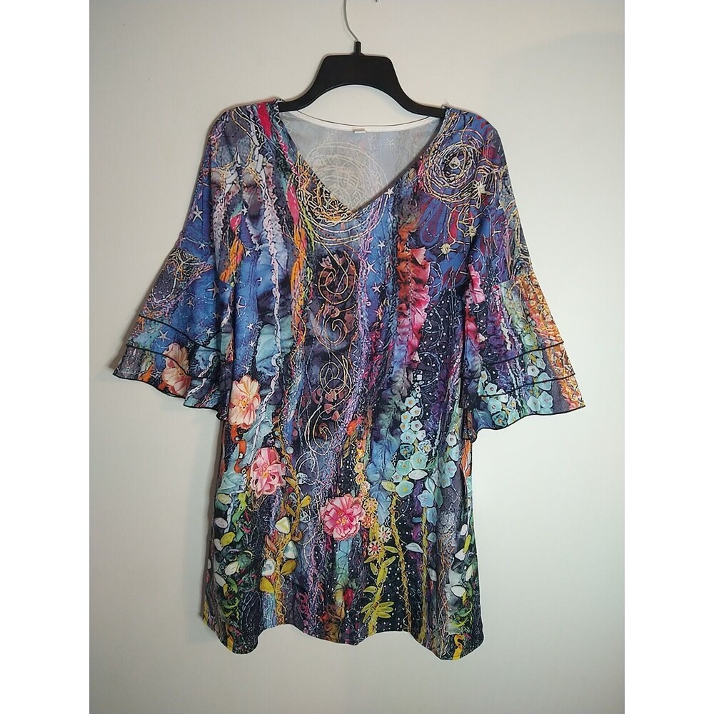 Multi-colored Flared Sleeve Ruffled Dress Sm Boho Feminine Hippie Cottage core